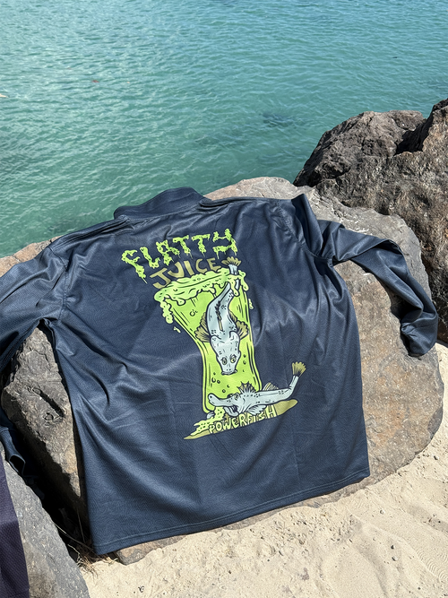 Dr.Moose Powerfish Green Flatty Juice Fishing Jersey Byron Bay