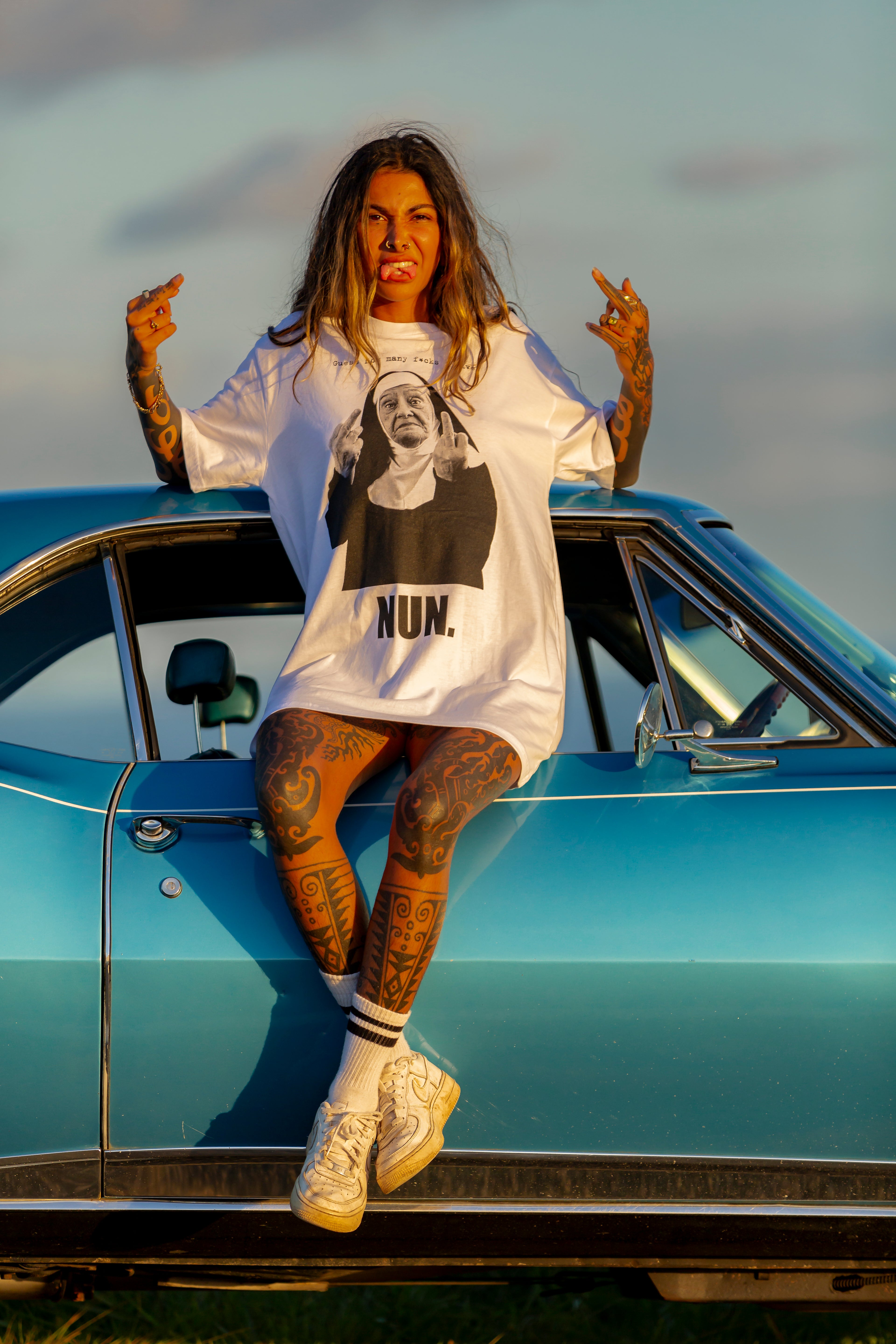 Dr.Moose Byron Bay Nun Funny White T-Shirt