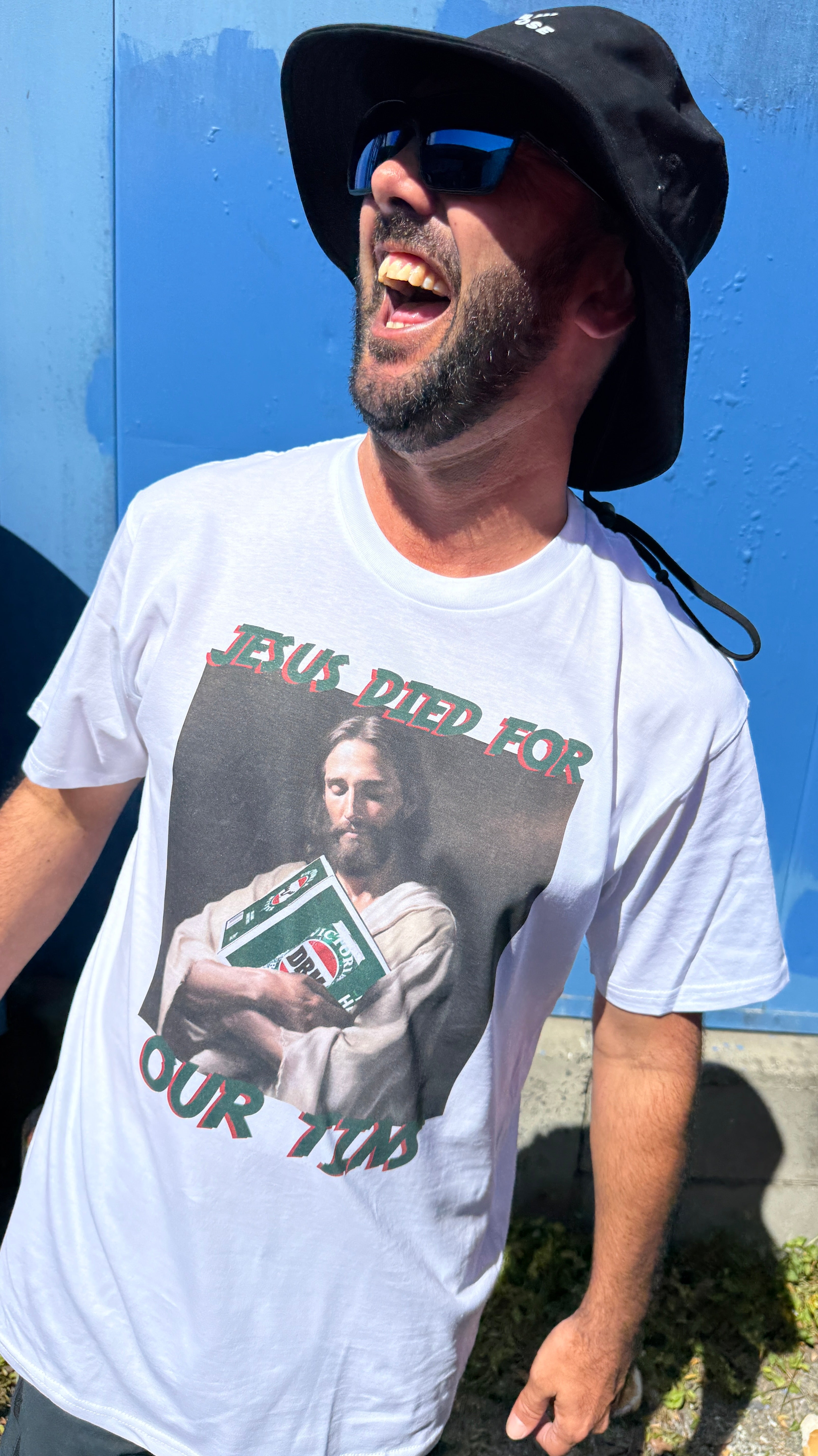 Dr.Moose T-Shirts T-Shirt Jesus Died For Our Tins T-Shirt