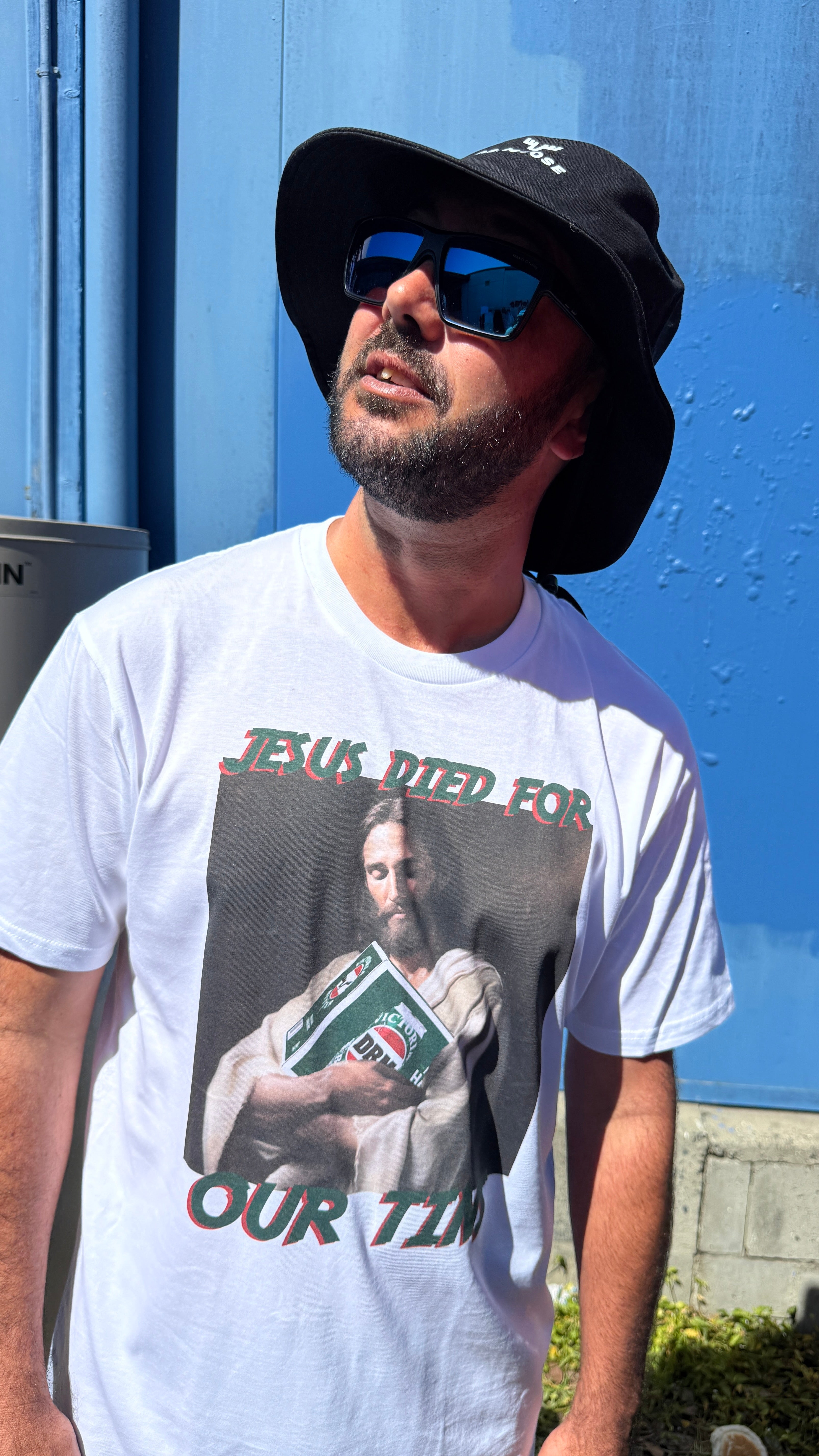 Dr.Moose T-Shirts T-Shirt Jesus Died For Our Tins T-Shirt