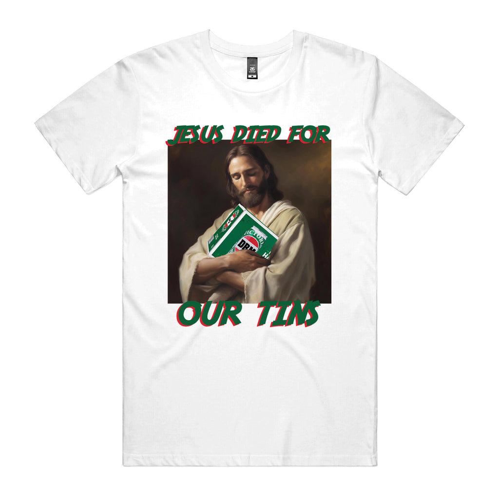 Dr.Moose Byron Bay Jesus Died for Our Tins T-Shirt