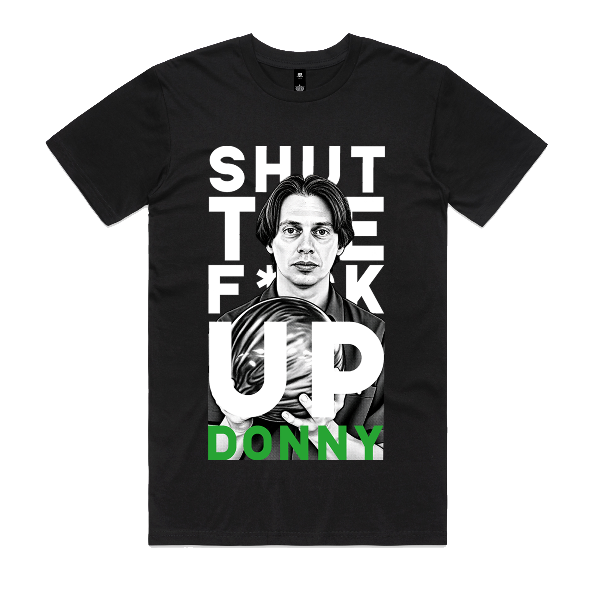 DR.MOOSE Black Shut The F*ck Up Donny t-shirt with halftone Big Lebowski bowling print funny 
